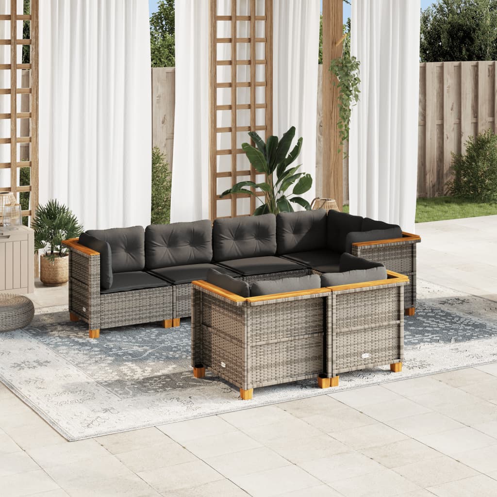 vidaXL Salon de jardin avec coussins 7 pcs gris résine tressée