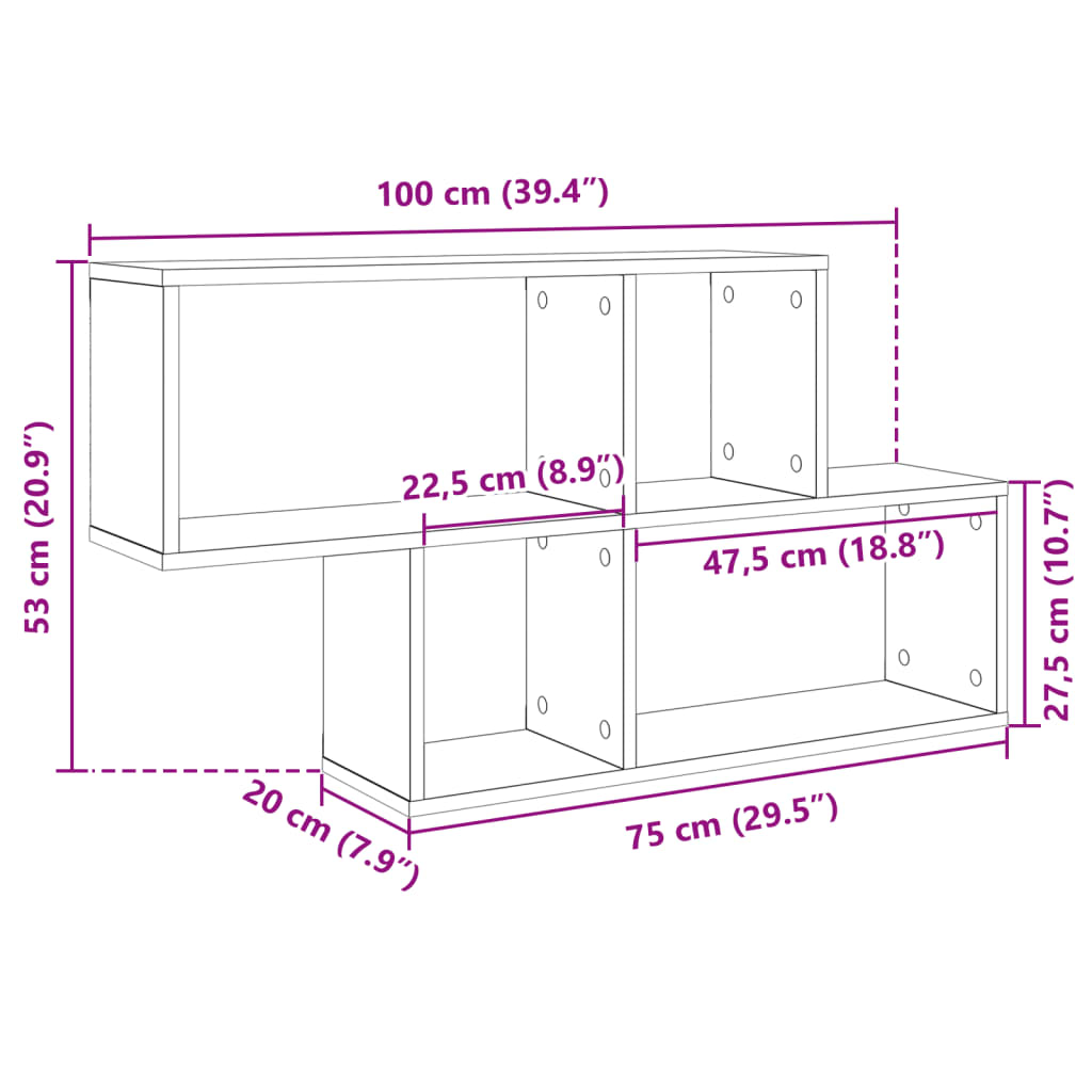 vidaXL Étagère murale chêne marron 100x20x53 cm bois d'ingénierie