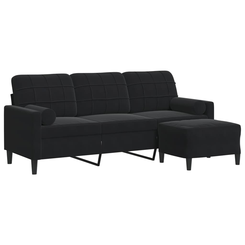 vidaXL Canapé à 3 places avec repose-pieds Noir 180 cm Velours