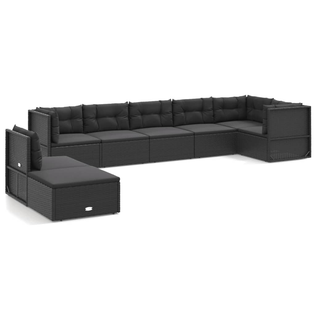 vidaXL Salon de jardin 8 pcs avec coussins noir résine tressée