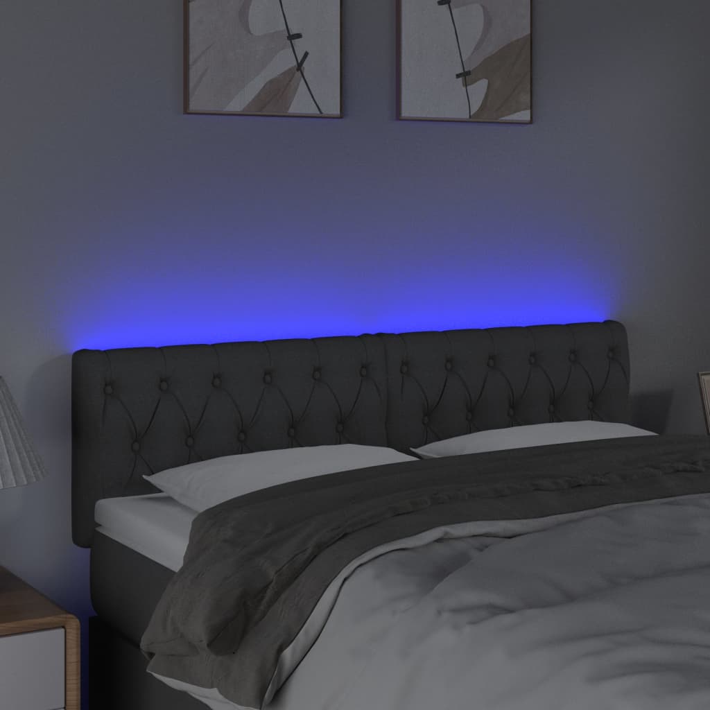 vidaXL Tête de lit à LED Gris foncé 144x7x78/88 cm Tissu