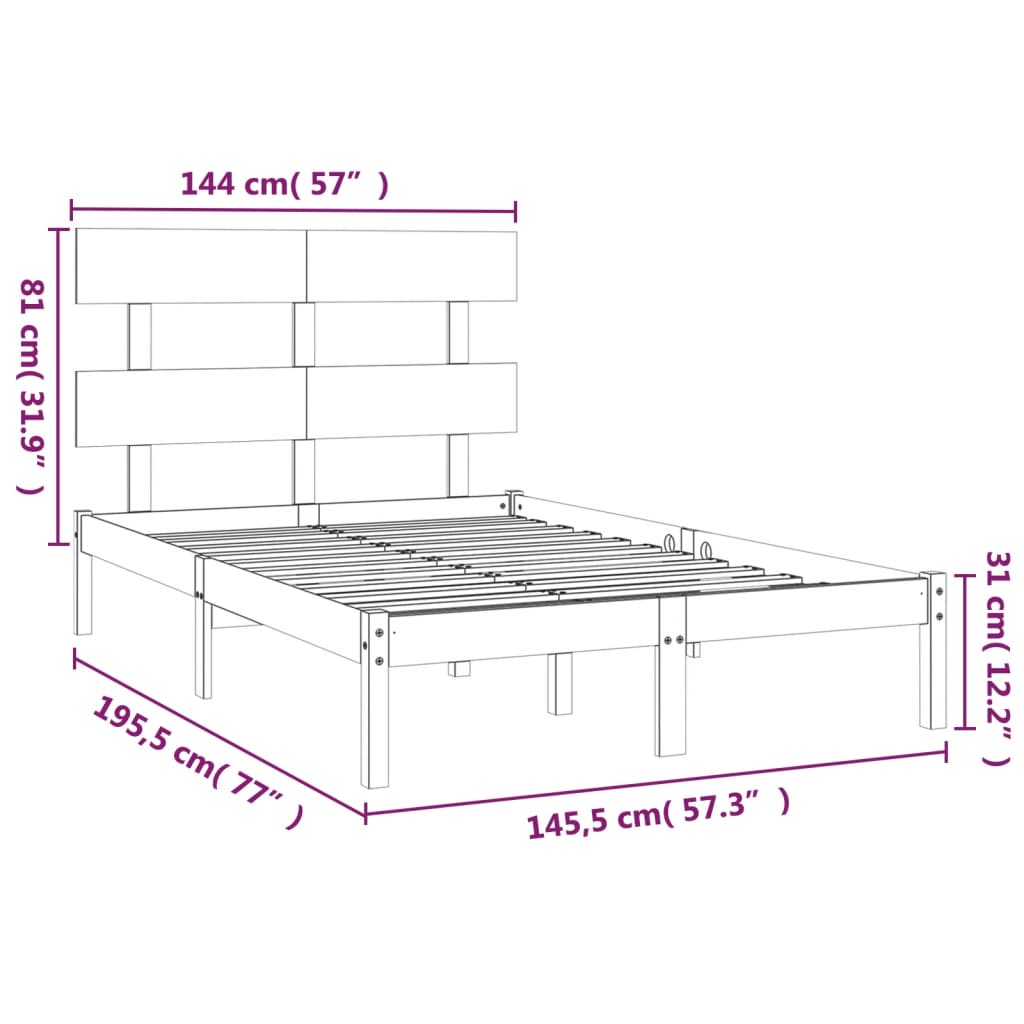 vidaXL Cadre de lit sans matelas noir 140x190 cm bois massif