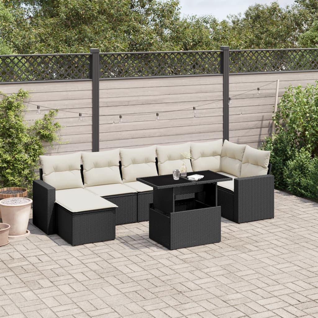 vidaXL Salon de jardin 8 pcs avec coussins noir résine tressée