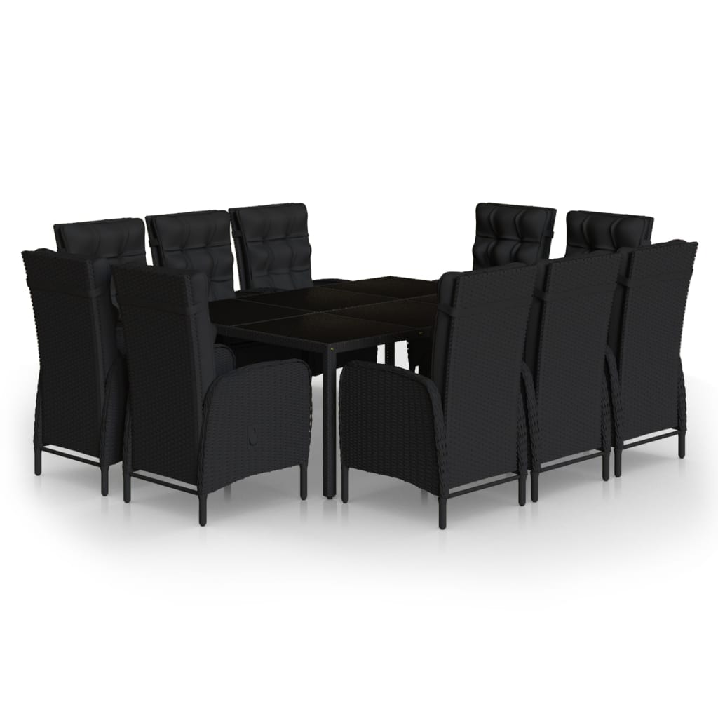 vidaXL Ensemble à dîner de jardin 11 pcs Résine tressée Noir