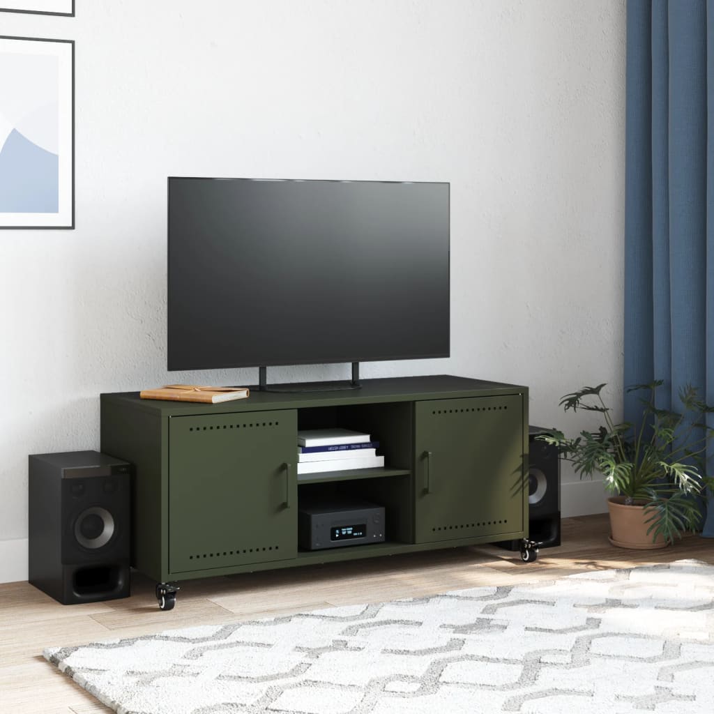 vidaXL Meuble TV vert olive 100,5x39x43,5 cm acier