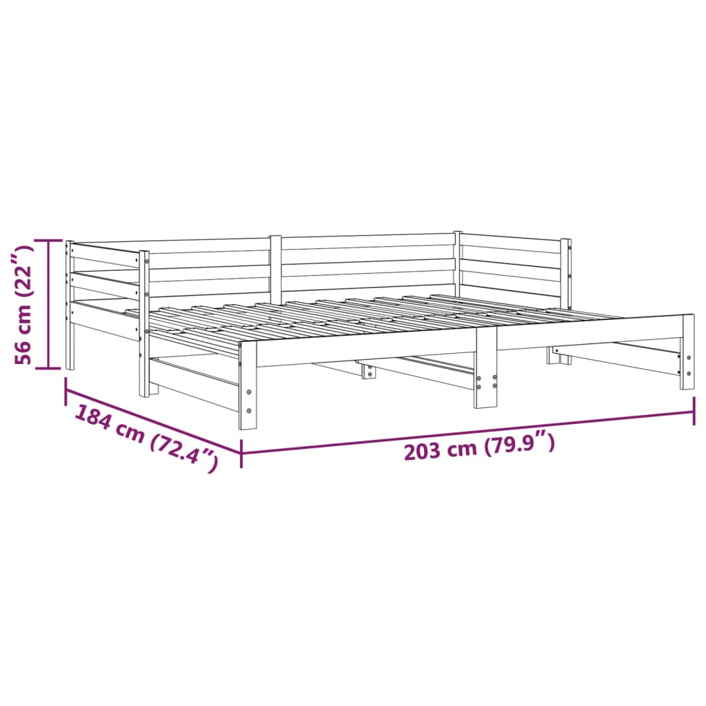 vidaXL Lit coulissant 2x(90x200) cm Noir Bois de pin massif