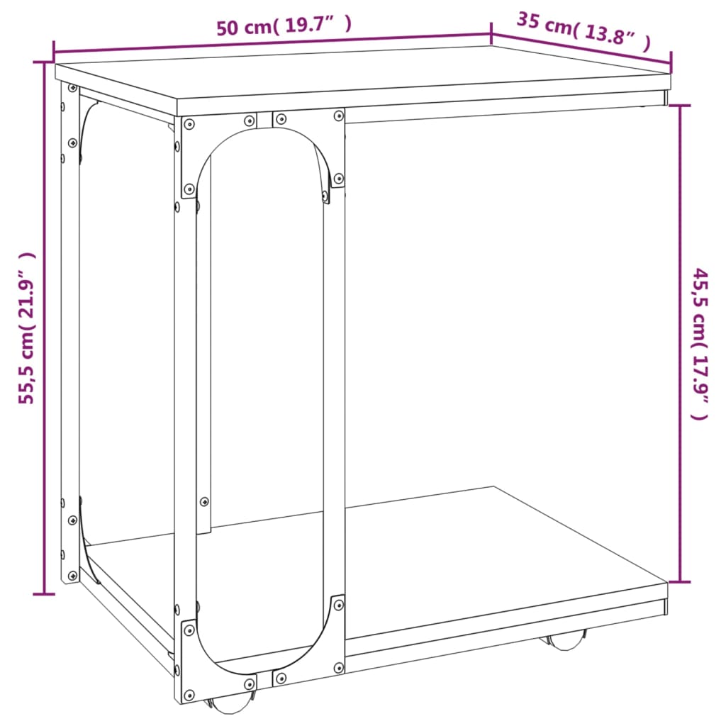 vidaXL Table d'appoint à roues Chêne marron 50x35x55,5 cm