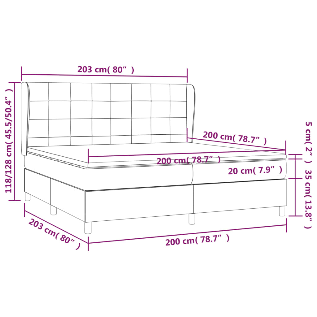 vidaXL Sommier à lattes de lit et matelas Gris foncé 200x200cm Velours