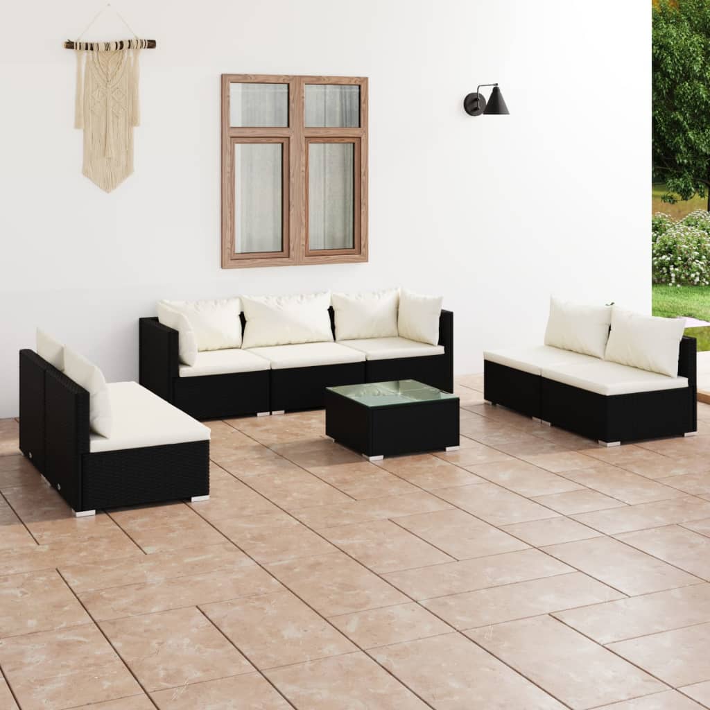 vidaXL Salon de jardin 8 pcs avec coussins Résine tressée Noir