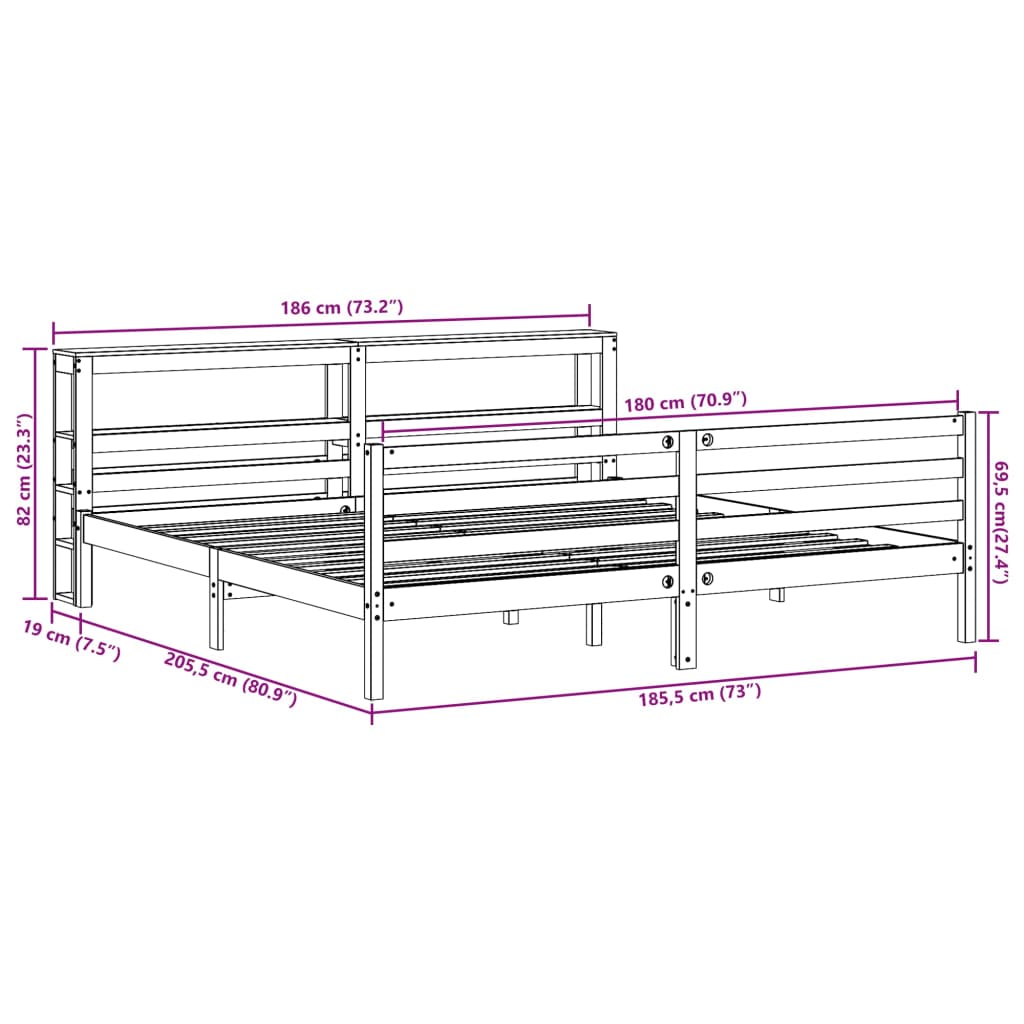 vidaXL Cadre de lit sans matelas blanc 180x200 cm bois massif de pin