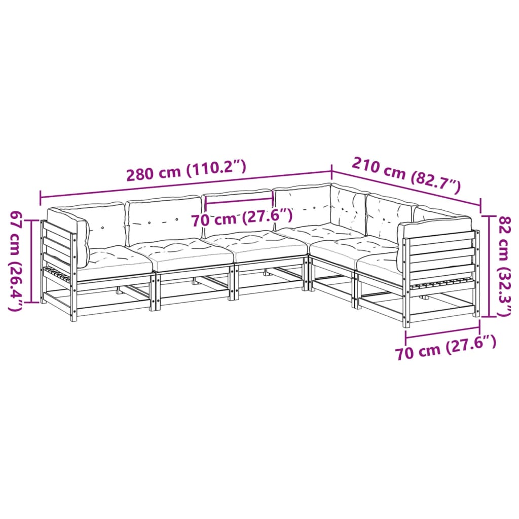 vidaXL Salon de jardin 6 pcs avec coussins bois de pin imprégné