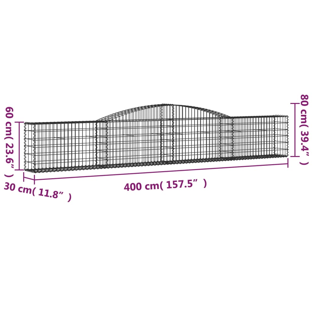 vidaXL Paniers à gabions arqués 8 pcs 400x30x60/80 cm Fer galvanisé