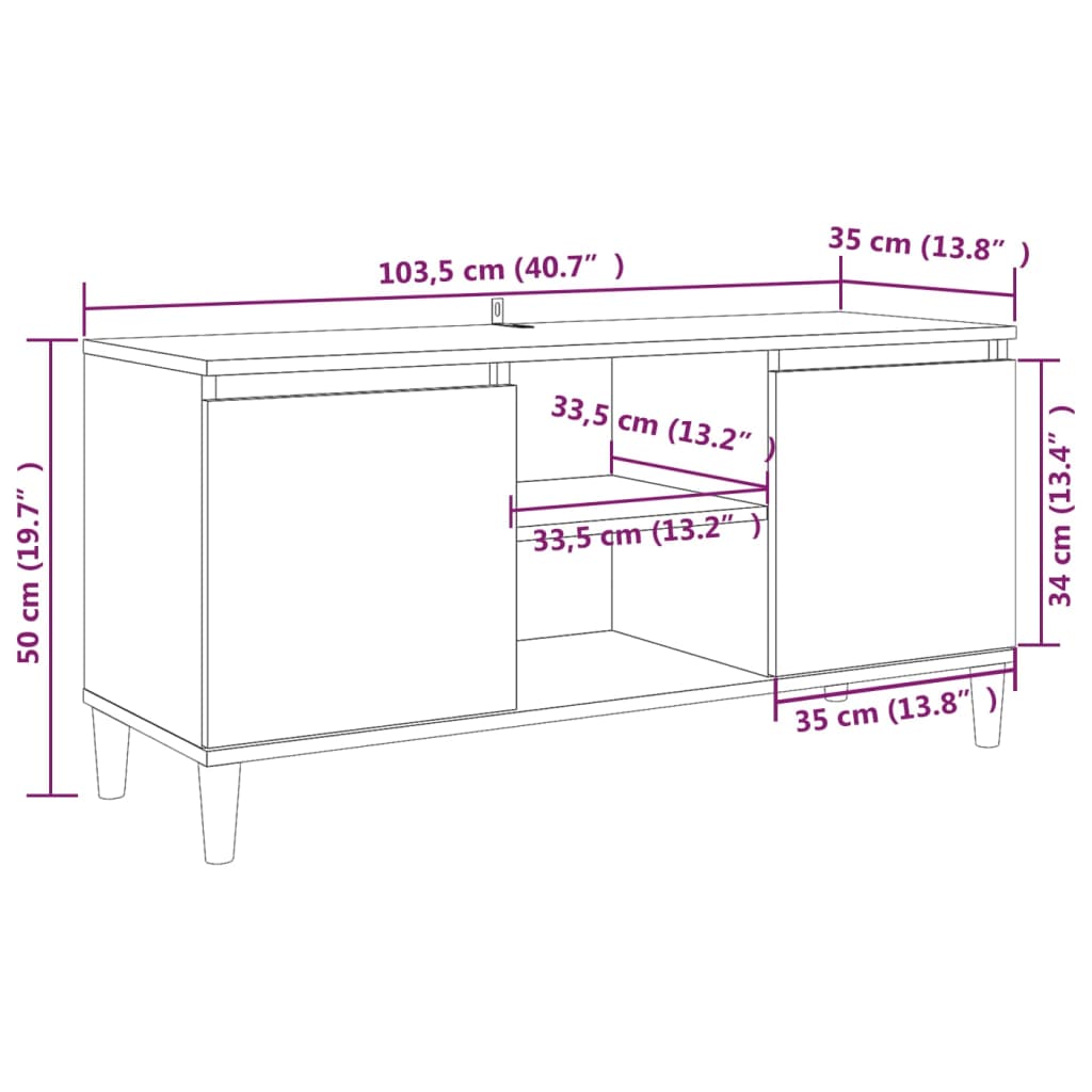 vidaXL Meuble TV avec pieds en bois massif Chêne marron 103,5x35x50 cm