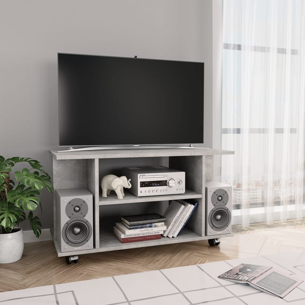 vidaXL Meuble TV et roulettes gris béton 80x40x45 cm bois d'ingénierie