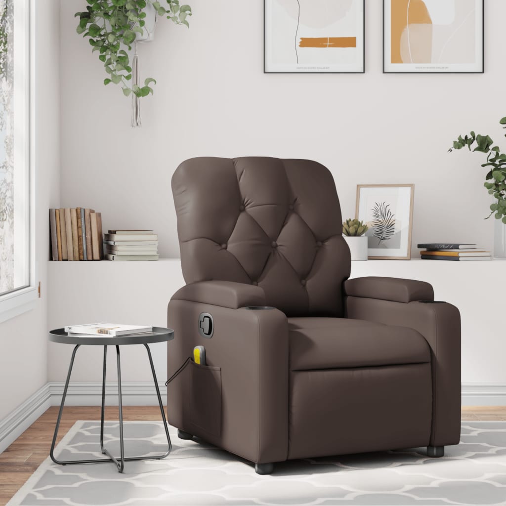 vidaXL Fauteuil de massage inclinable Marron Similicuir