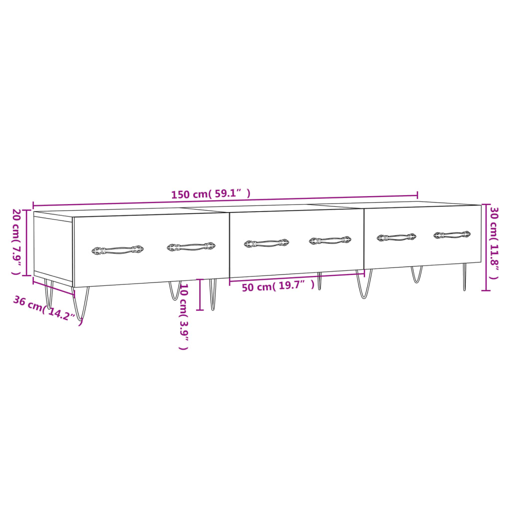 vidaXL Meuble TV blanc 150x36x30 cm bois d'ingénierie