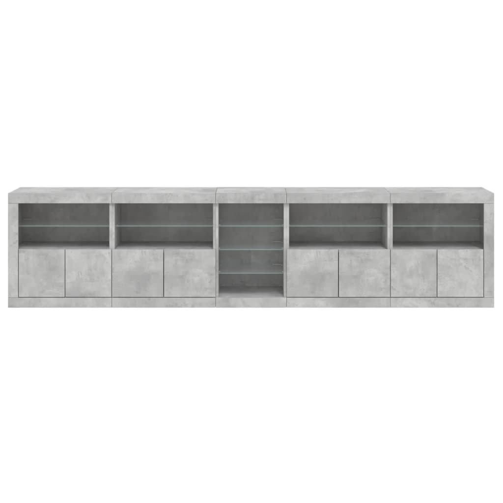 vidaXL Buffet avec lumières LED gris béton 283x37x67 cm