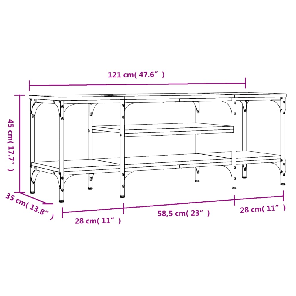 vidaXL Meuble TV noir 121x35x45 cm bois d'ingénierie et fer