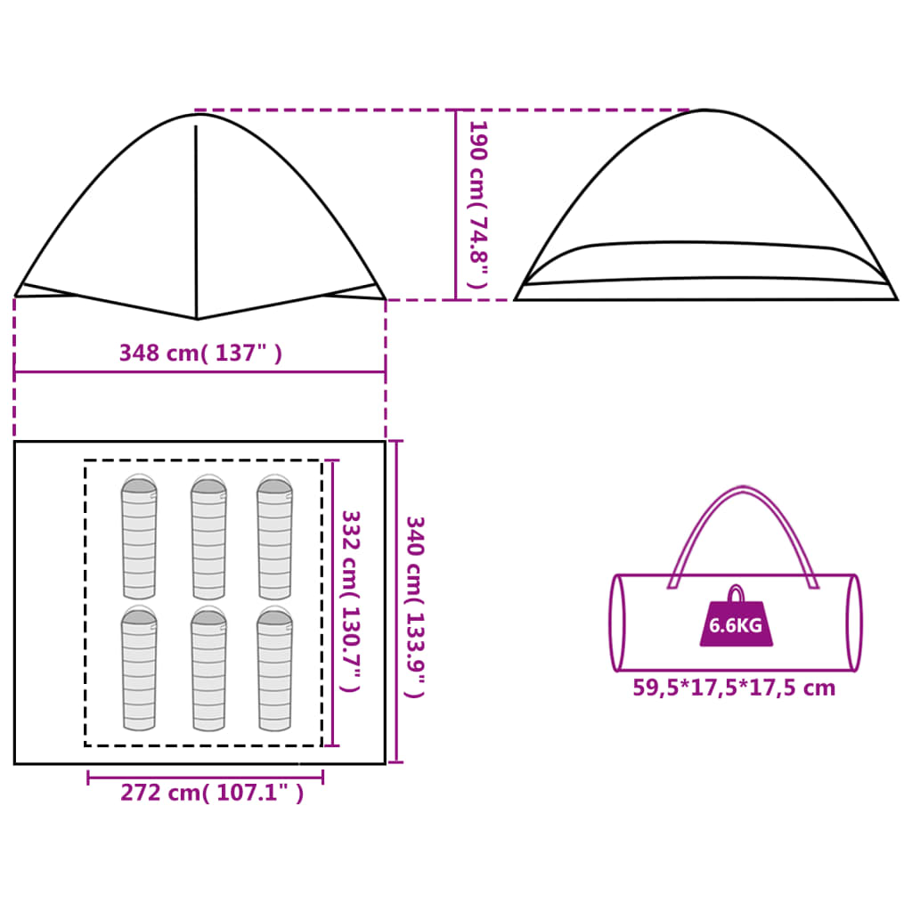 vidaXL Tente de camping à dôme 6 personnes orange imperméable