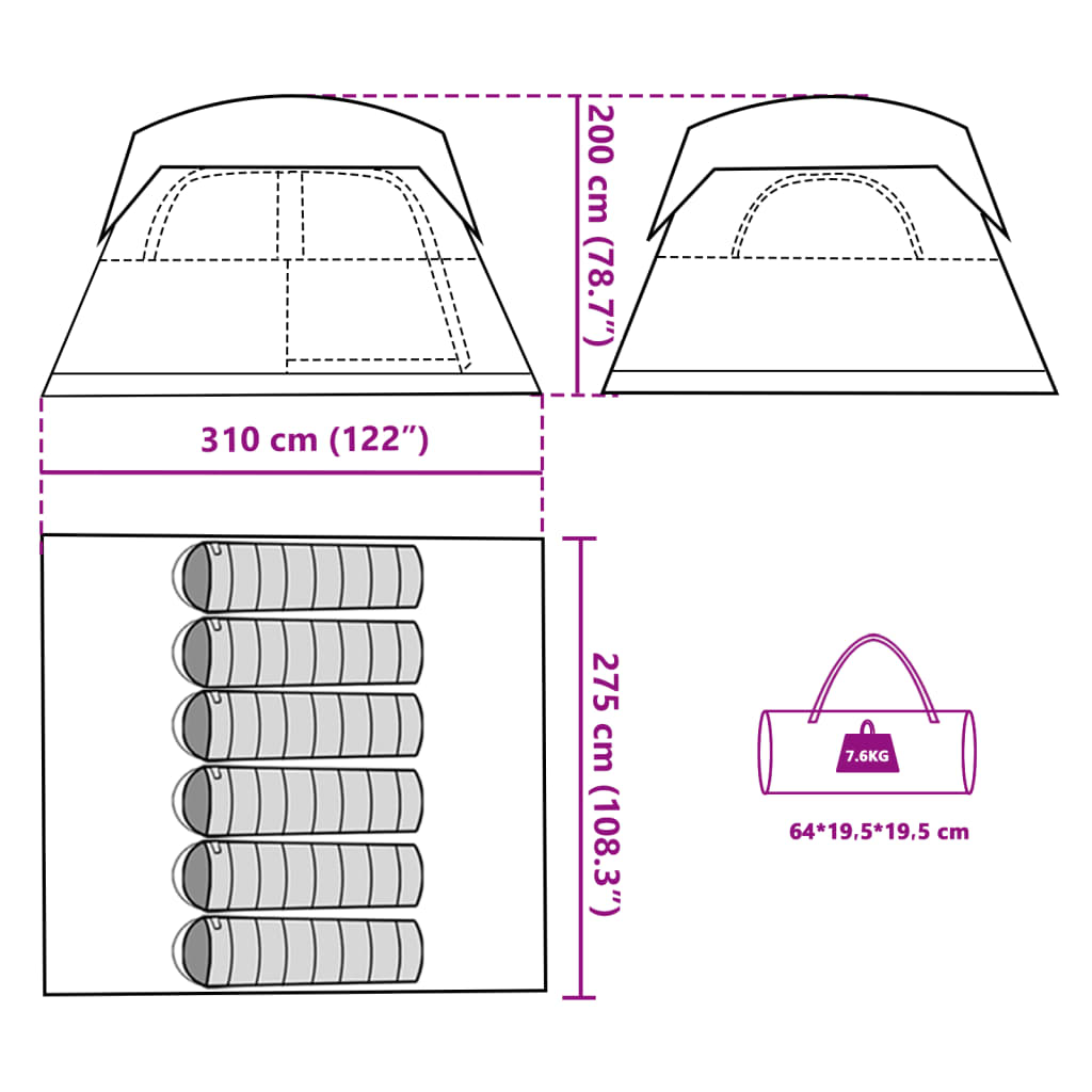 vidaXL Tente de cabine familiale 6 personnes orange imperméable