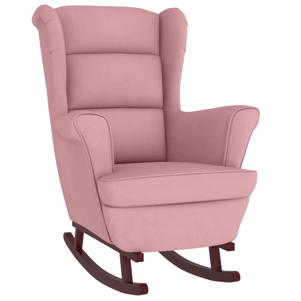 vidaXL Chaise à bascule avec pieds en bois et tabouret Rose Velours