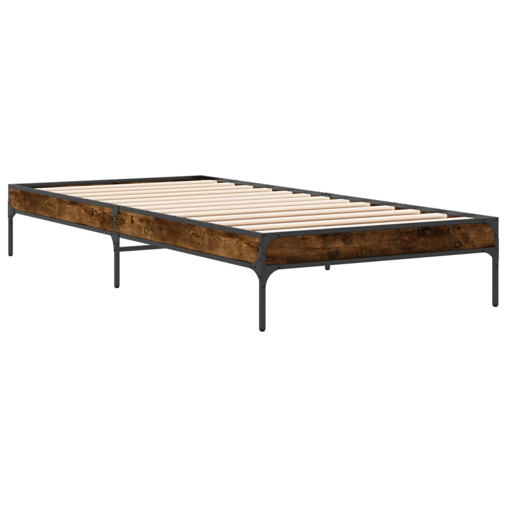 vidaXL Cadre de lit chêne fumé 75x190 cm bois d'ingénierie et métal