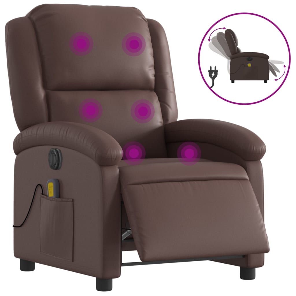 vidaXL Fauteuil de massage inclinable électrique marron similicuir