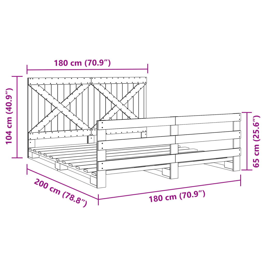 vidaXL Cadre de lit avec tête de lit 180x200 cm bois de pin massif