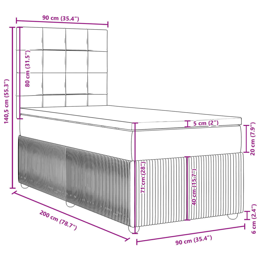 vidaXL Sommier à lattes de lit avec matelas Gris clair 90x200 cm Tissu