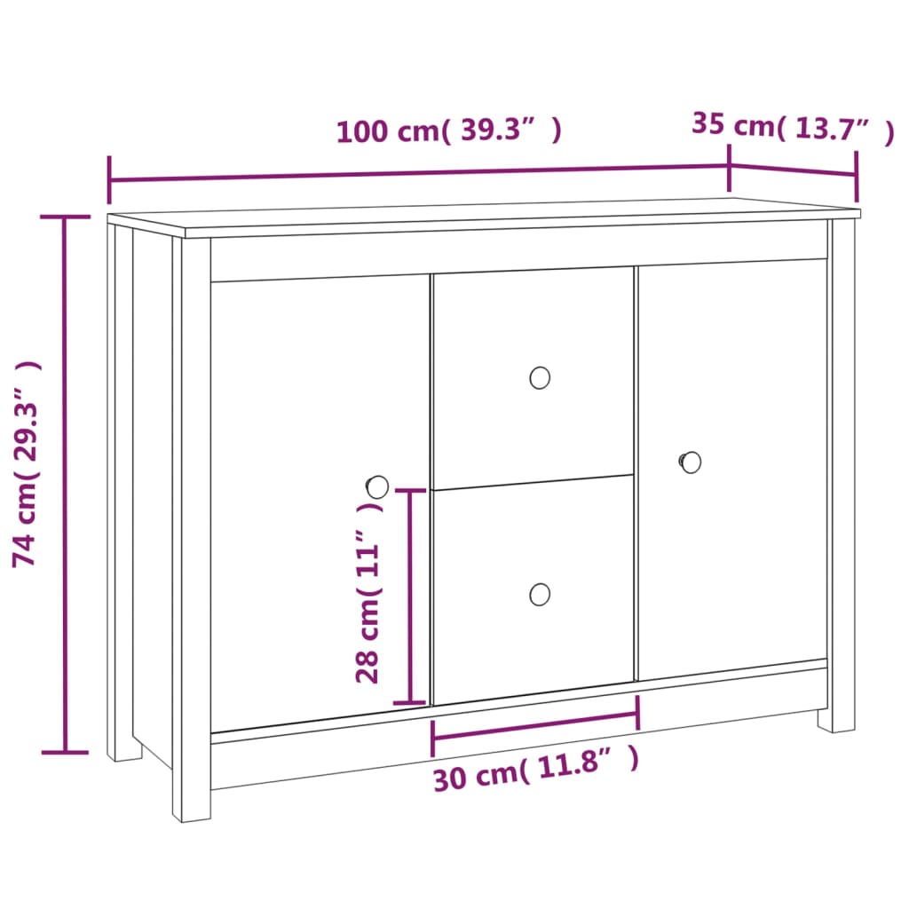 vidaXL Buffet Marron miel 100x35x74 cm Bois massif de pin