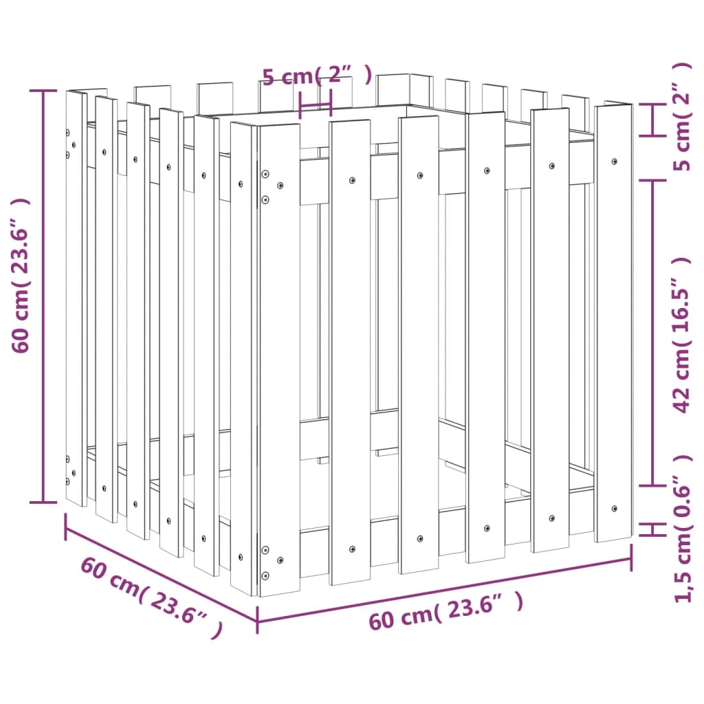 vidaXL Jardinière avec design de clôture blanc 60x60x60 cm pin massif