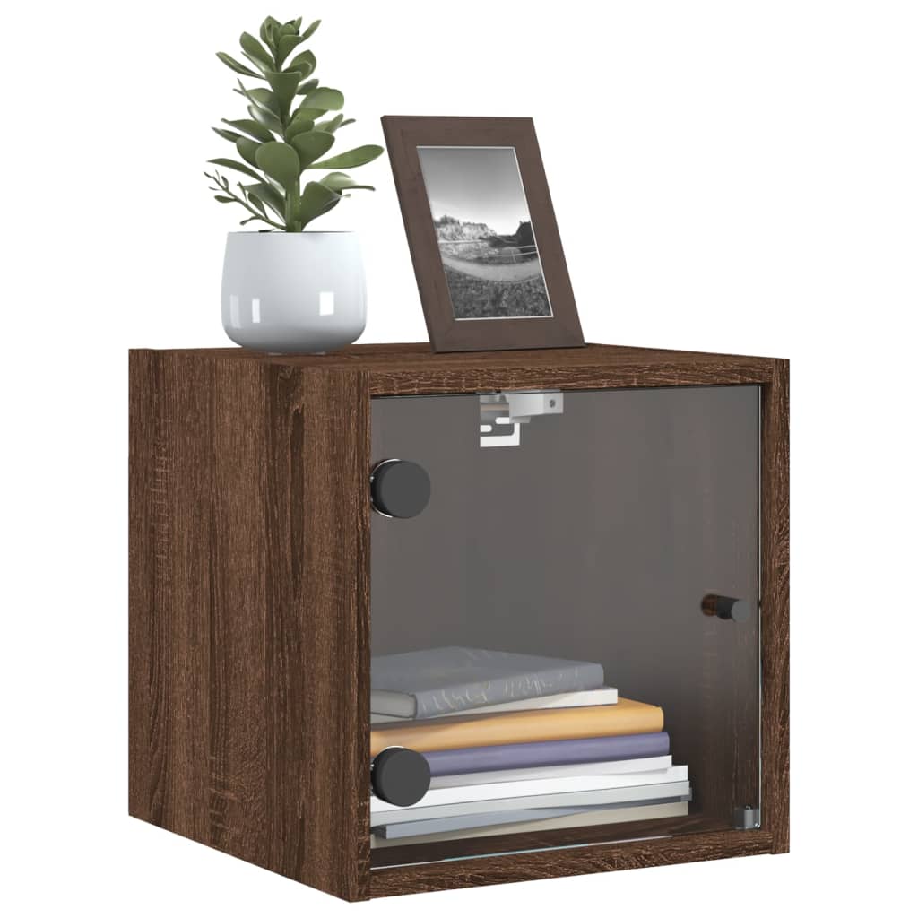 vidaXL Table de chevet avec porte en verre chêne marron 35x37x35 cm