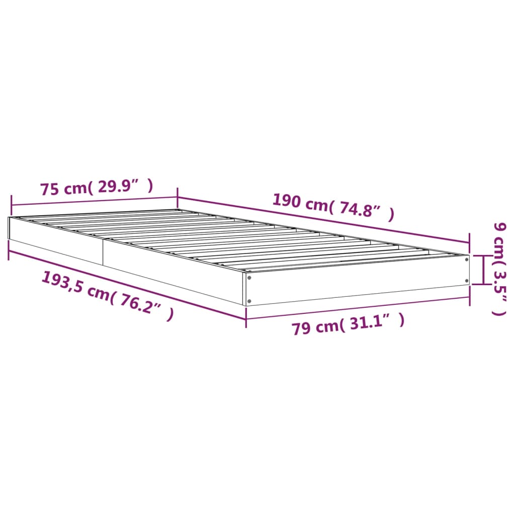 vidaXL Cadre de lit Marron miel 75x190 cm Bois pin massif Petit simple