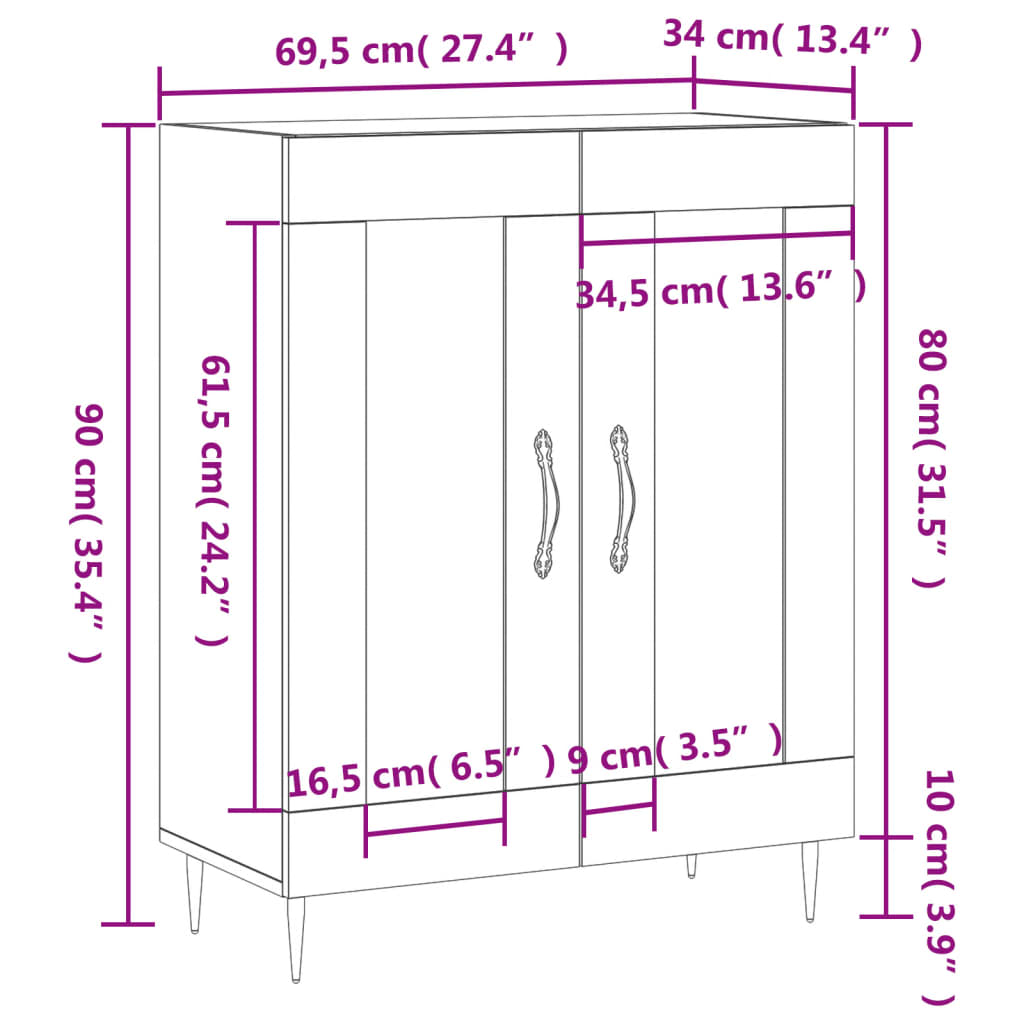 vidaXL Buffet chêne marron 69,5x34x90 cm bois d'ingénierie