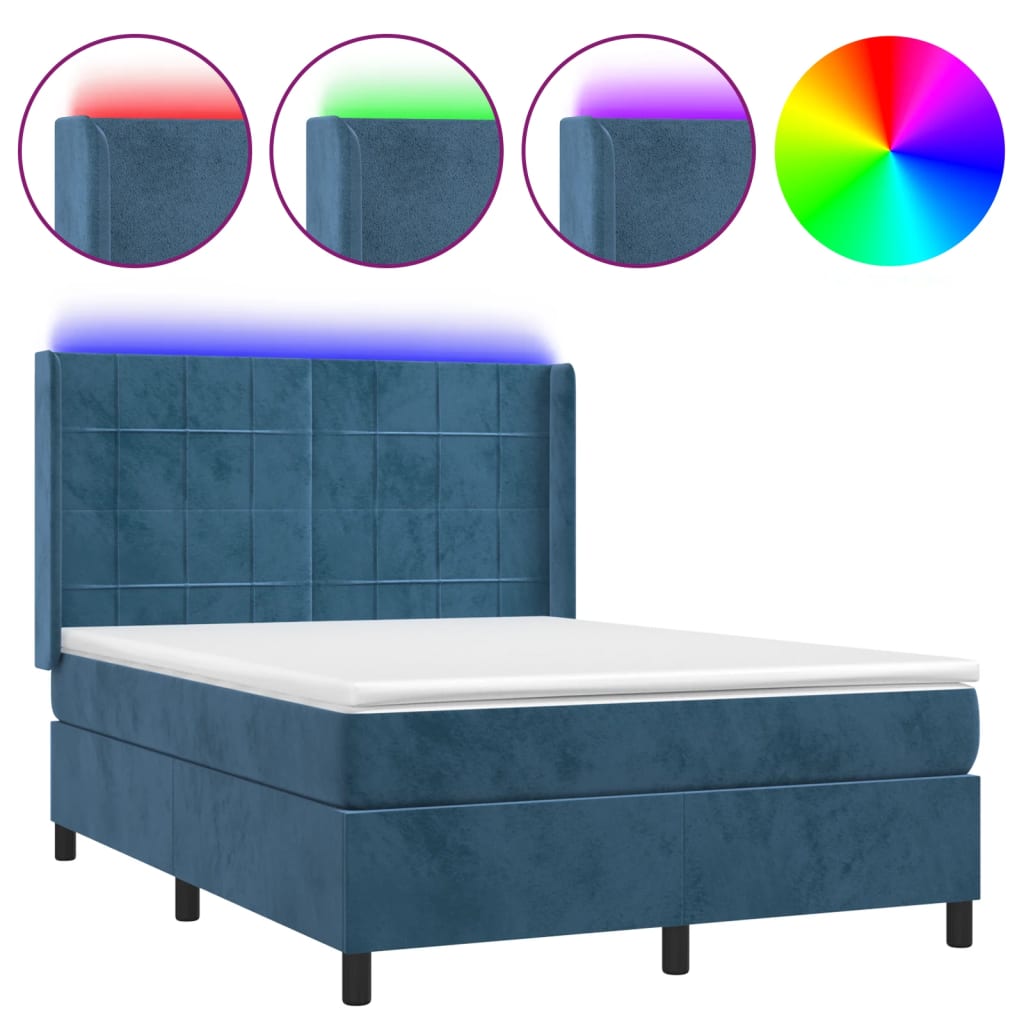 vidaXL Sommier à lattes de lit matelas et LED Bleu foncé 140x190 cm