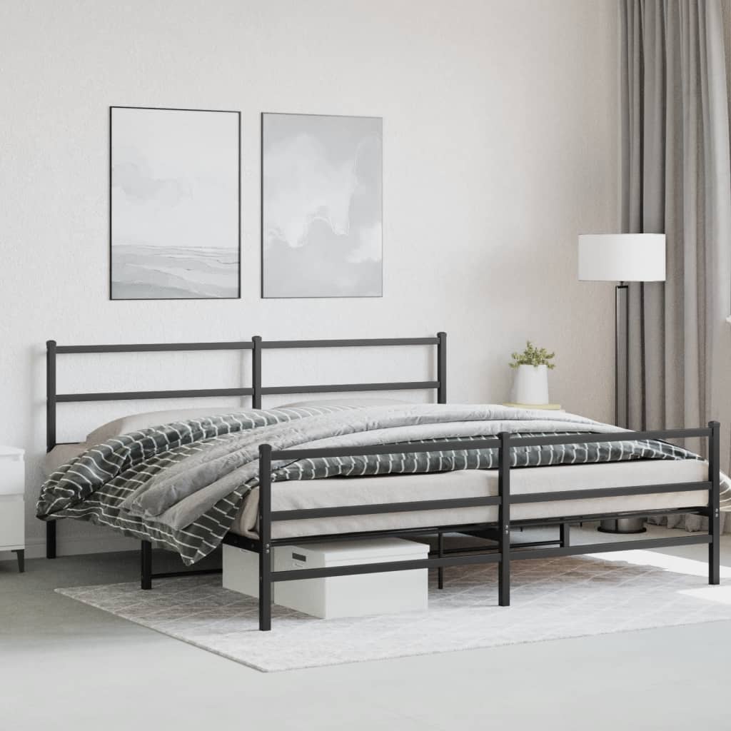 vidaXL Cadre de lit métal sans matelas avec pied de lit noir 200x200cm