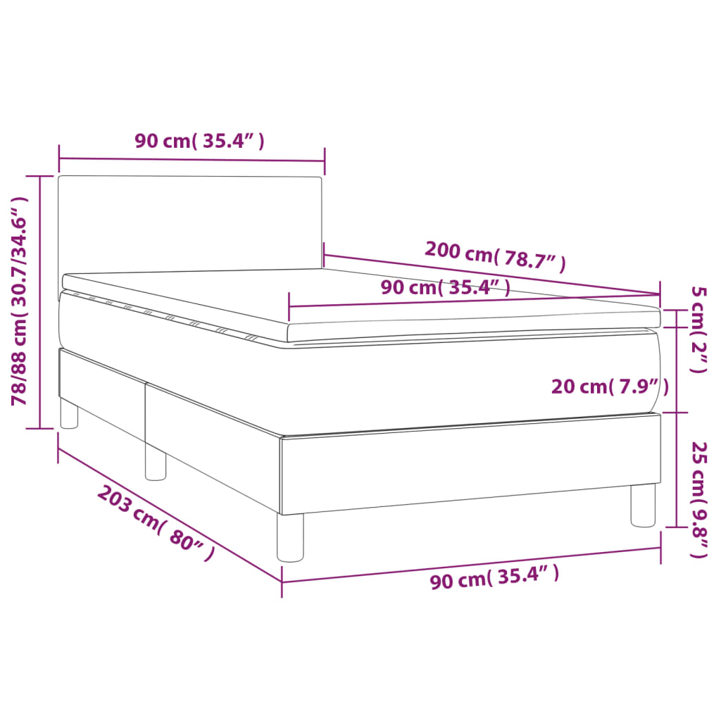 vidaXL Sommier à lattes de lit avec matelas Gris 90x200 cm Similicuir