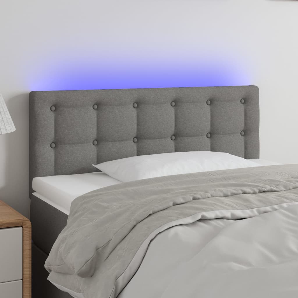 vidaXL Tête de lit à LED Gris foncé 90x5x78/88 cm Tissu