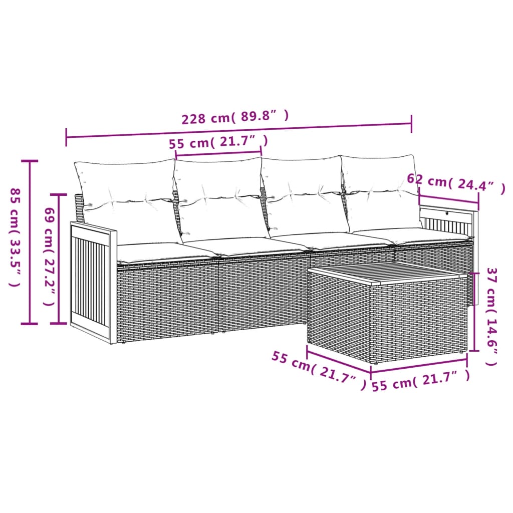 vidaXL Salon de jardin avec coussins 5 pcs beige résine tressée