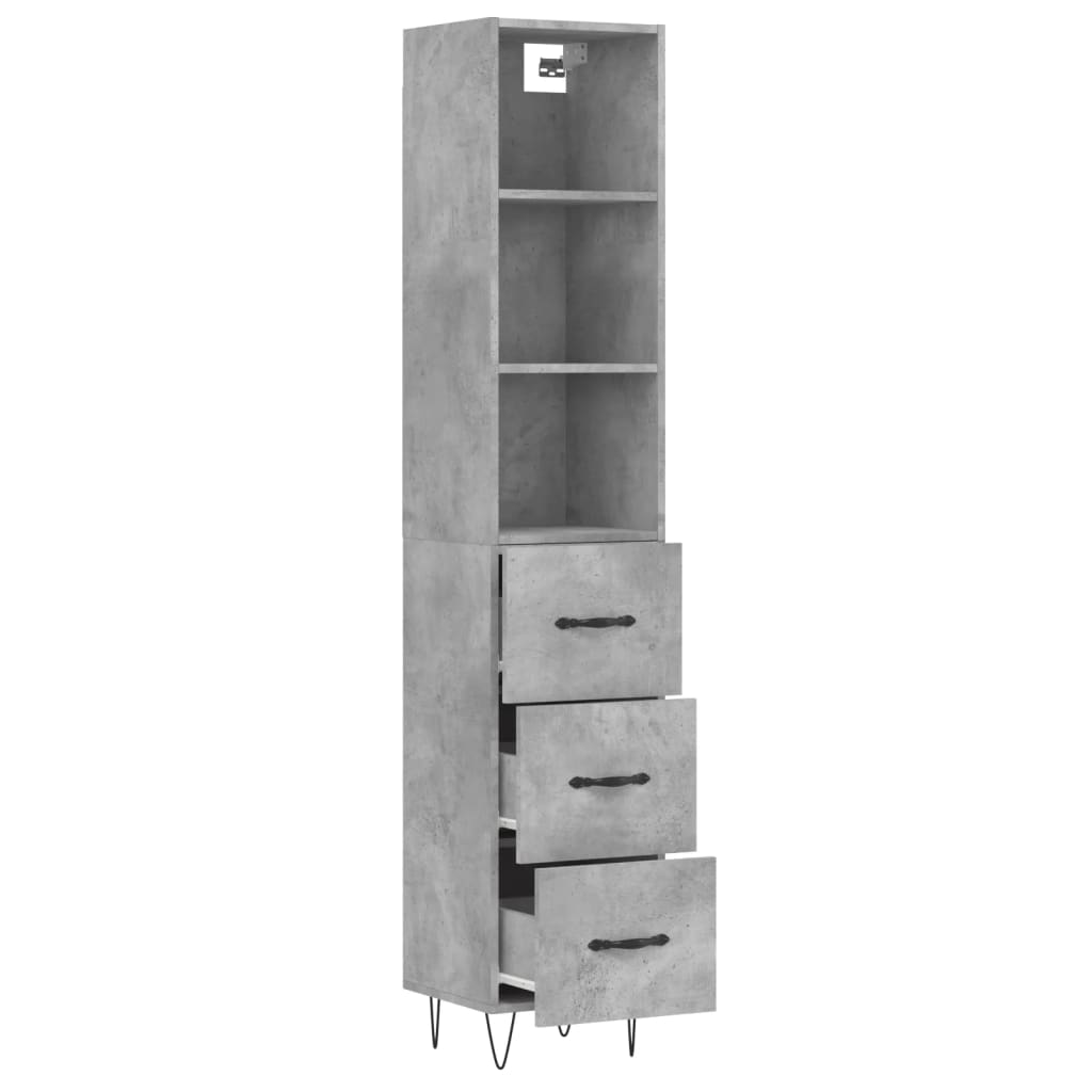 vidaXL Buffet haut Gris béton 34,5x34x180 cm Bois d'ingénierie