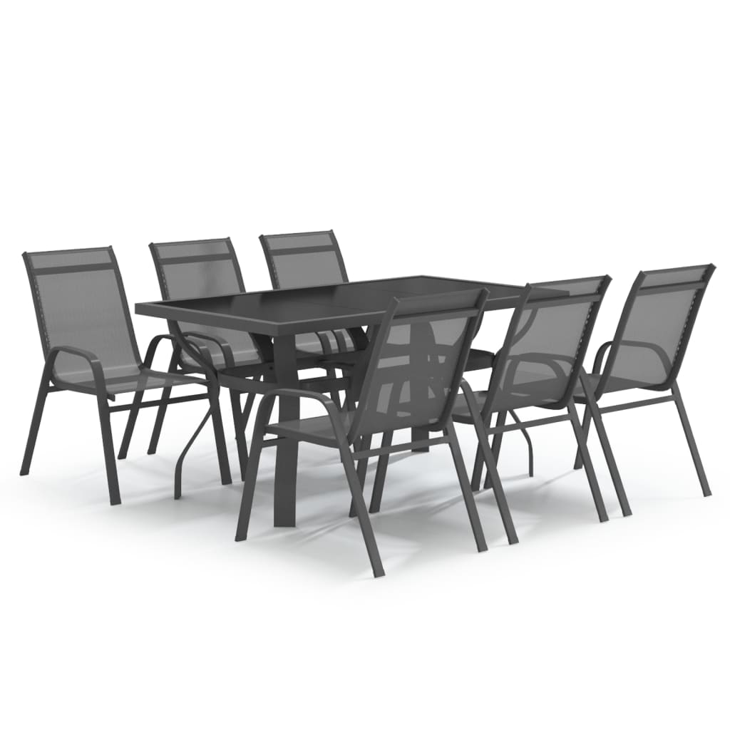 vidaXL Ensemble à manger de jardin 7 pcs Gris et noir