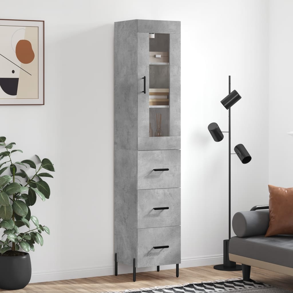 vidaXL Buffet haut Gris béton 34,5x34x180 cm Bois d'ingénierie