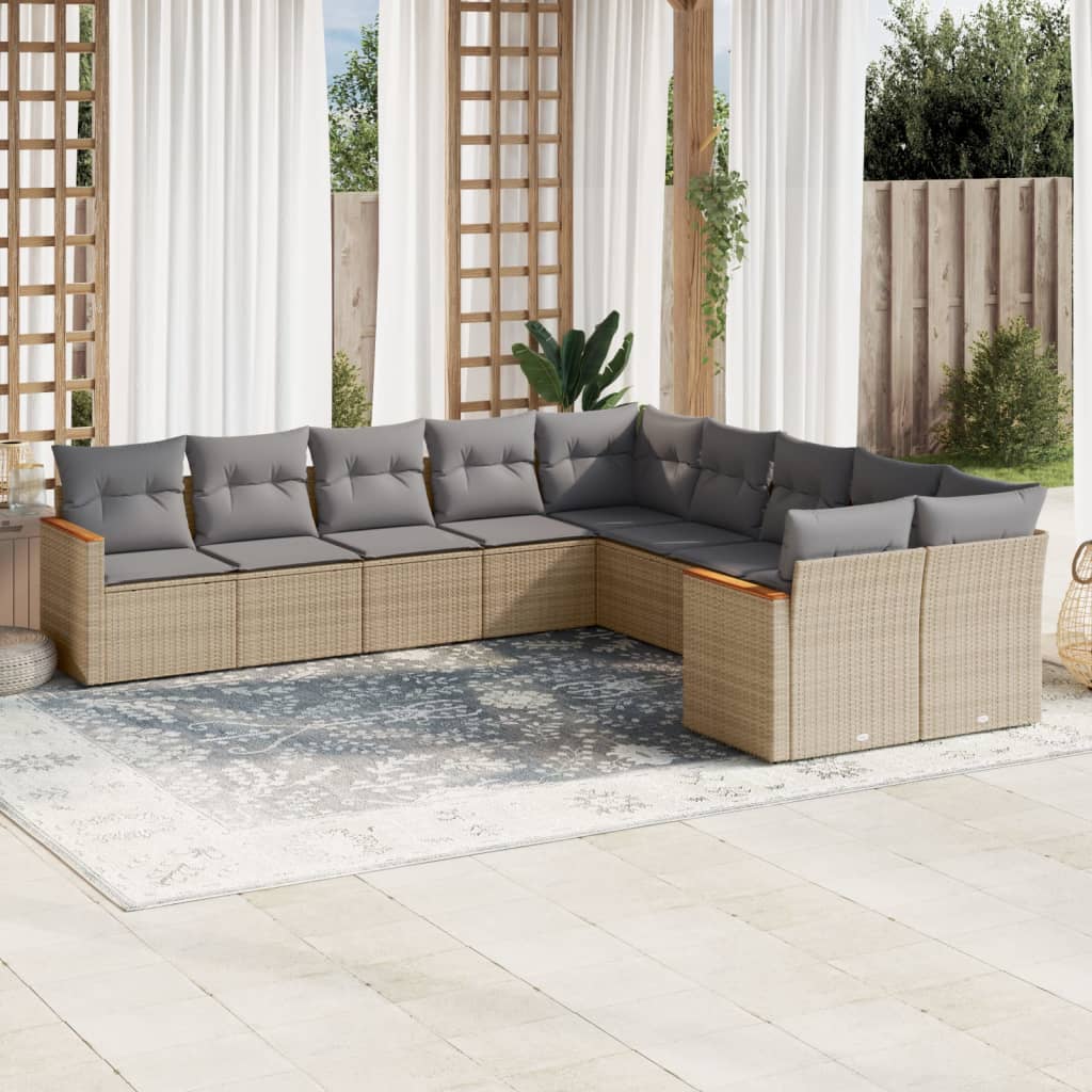 vidaXL Salon de jardin et coussins 10 pcs mélange beige résine tressée