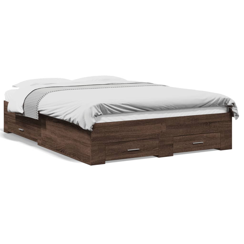 vidaXL Cadre de lit avec tiroirs sans matelas chêne marron 140x190 cm