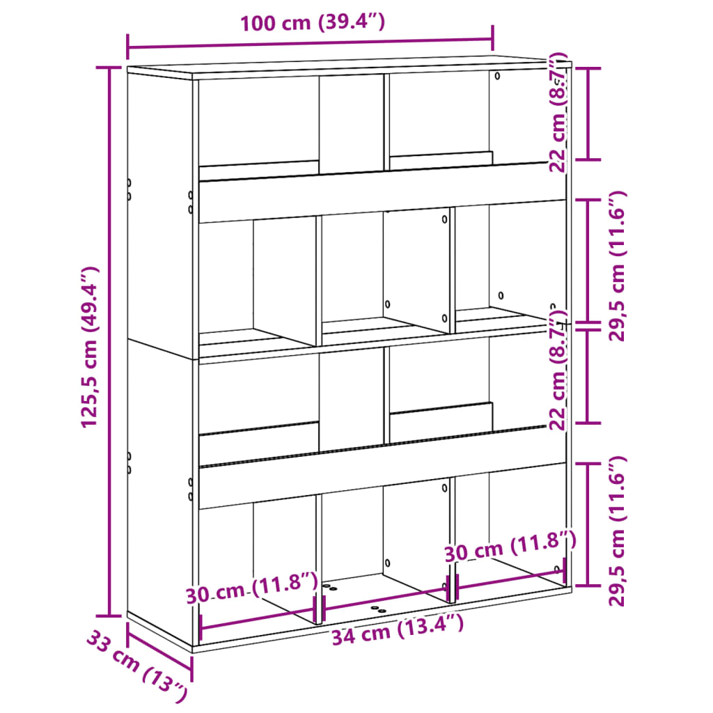 vidaXL Bibliothèque chêne artisanal 100x33x125,5 cm bois d'ingénierie