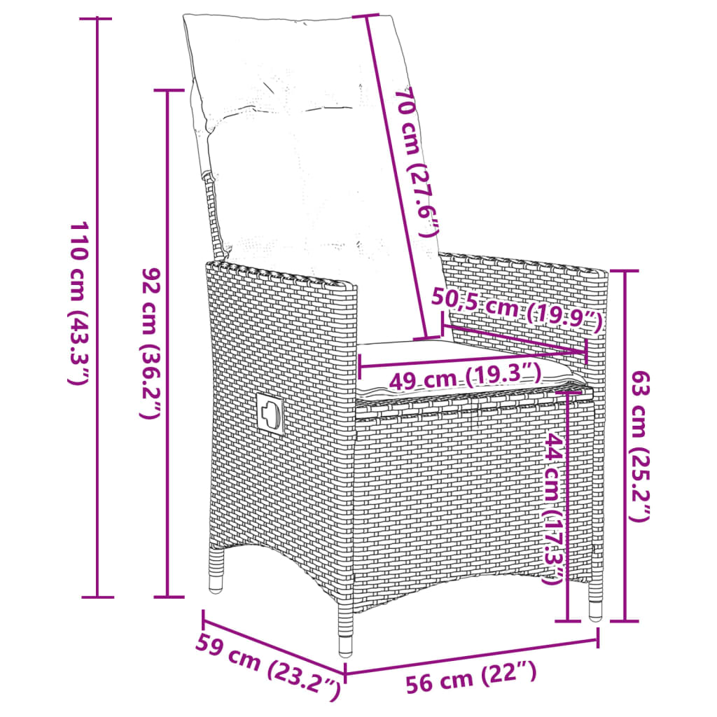 vidaXL Ensemble de bistro 3 pcs avec coussins beige résine tressée