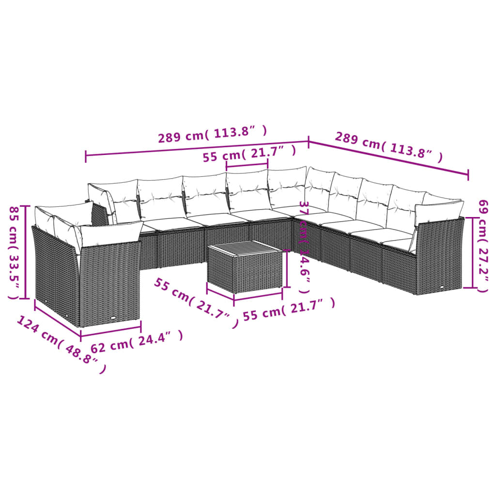 vidaXL Salon de jardin 12 pcs avec coussins noir résine tressée