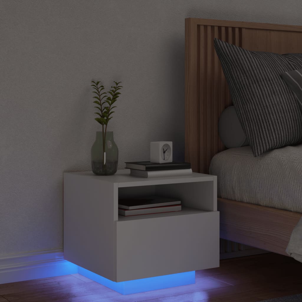 vidaXL Table de chevet avec lumières LED blanc 40x39x37 cm