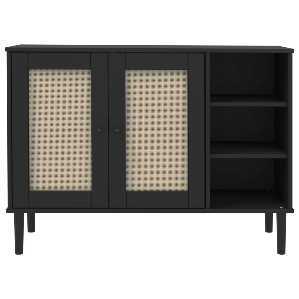 vidaXL Buffet SENJA aspect rotin noir 112x40x80cm bois massif de pin