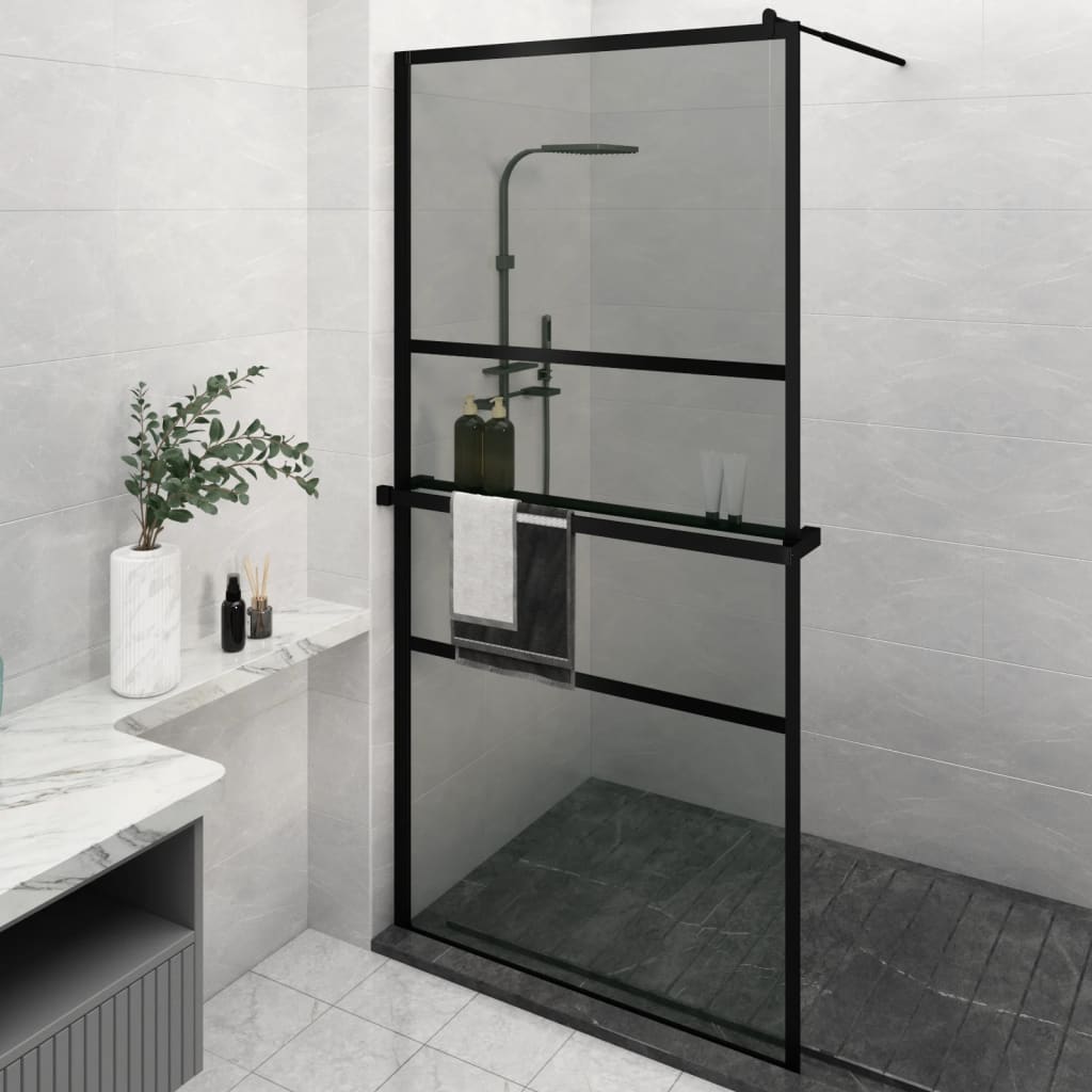 vidaXL Paroi de douche avec étagère Noir 115x195cm Verre ESG&Aluminium